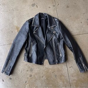Topshop Faux Leather Distressed Biker Jacket